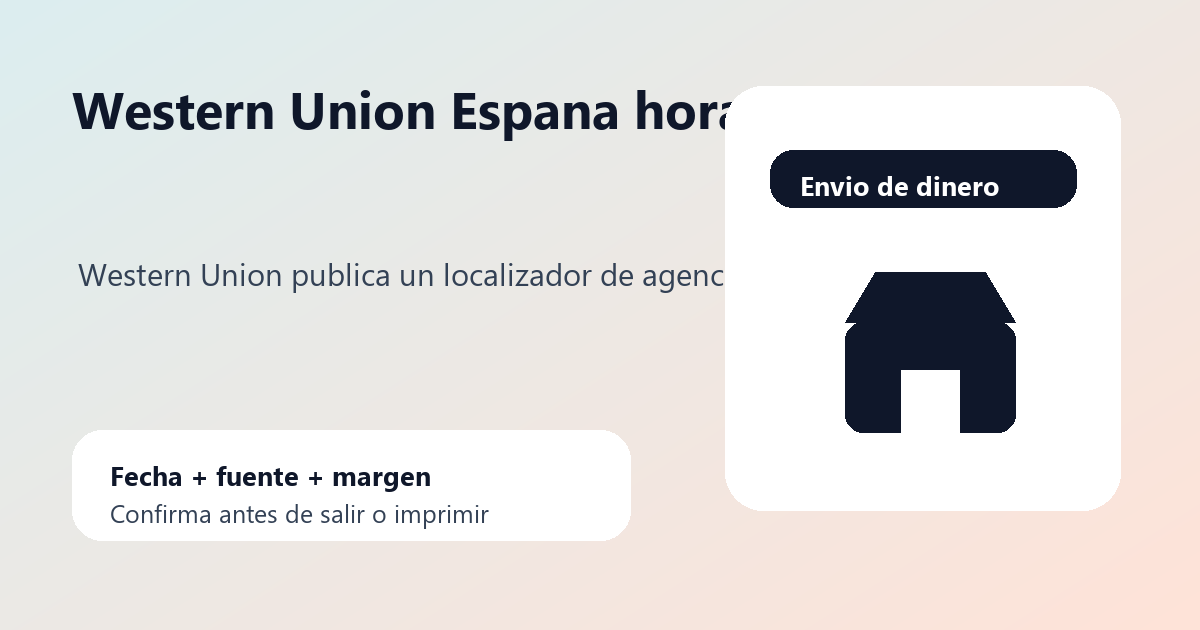 Agencia Western Union en Espana con reloj, mapa y comprobacion de servicio