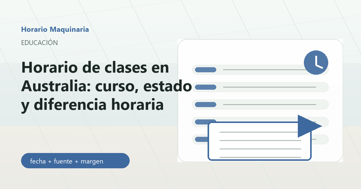 Horario de clases en Australia con calendario, aula y reloj