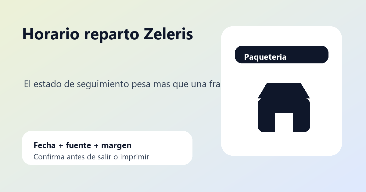 Reparto Zeleris con paquete, reloj y aviso de seguimiento