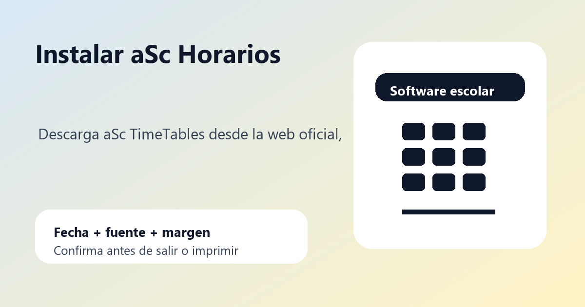 Instalacion segura de aSc TimeTables con ordenador, calendario y reloj