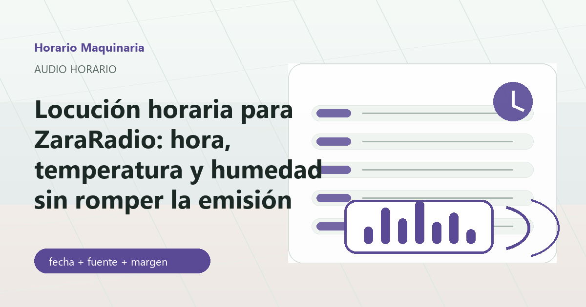 Locución horaria para ZaraRadio con ondas de audio y reloj
